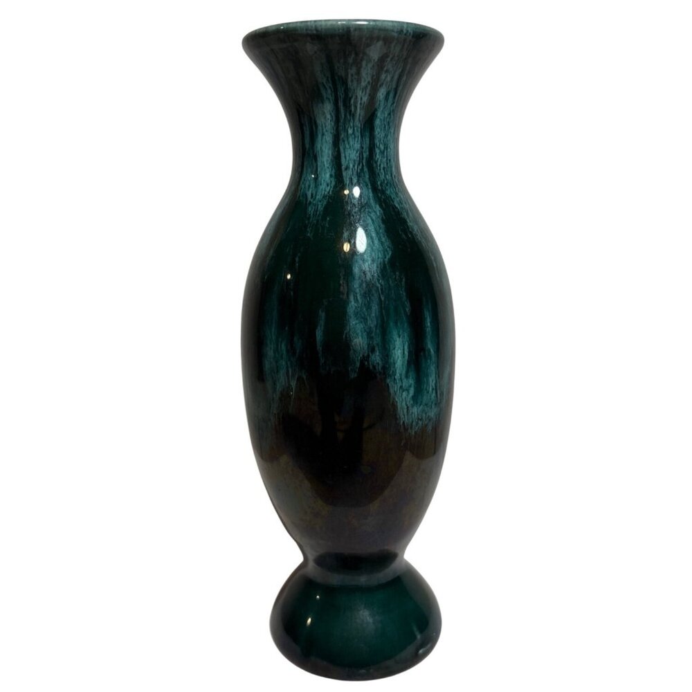 Ceramic Vase Flared Lip Green Drip Glaze Glossy Canadian Pottery 7" Tall MCM